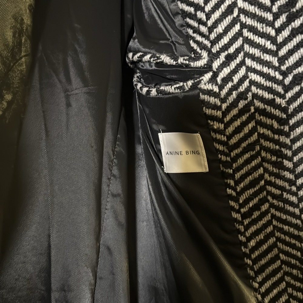 Anine Bing Elodie Herringbone Tweed Long Overcoat - Picture 9 of 14